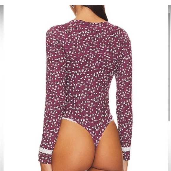 82 - NWOT- Free People, Sugar Dreams Floral Thermal Knit Bodysuit - Picture 2 of 2